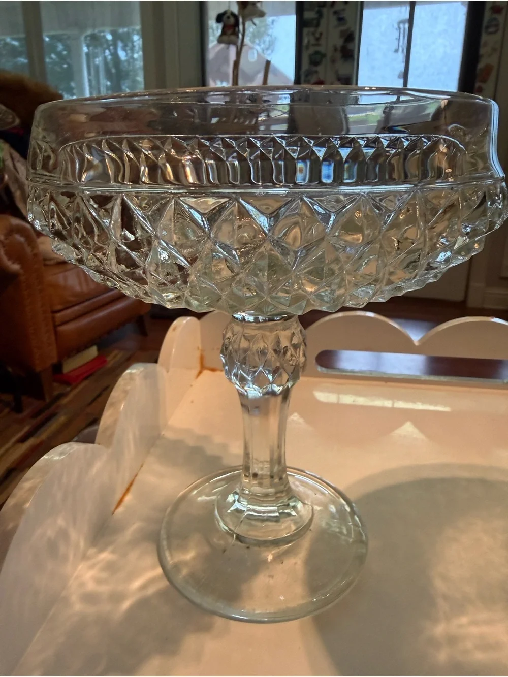 Pair Of Indiana Glass Diamond Point Clear Compote Bowl Candy Trinket Dish